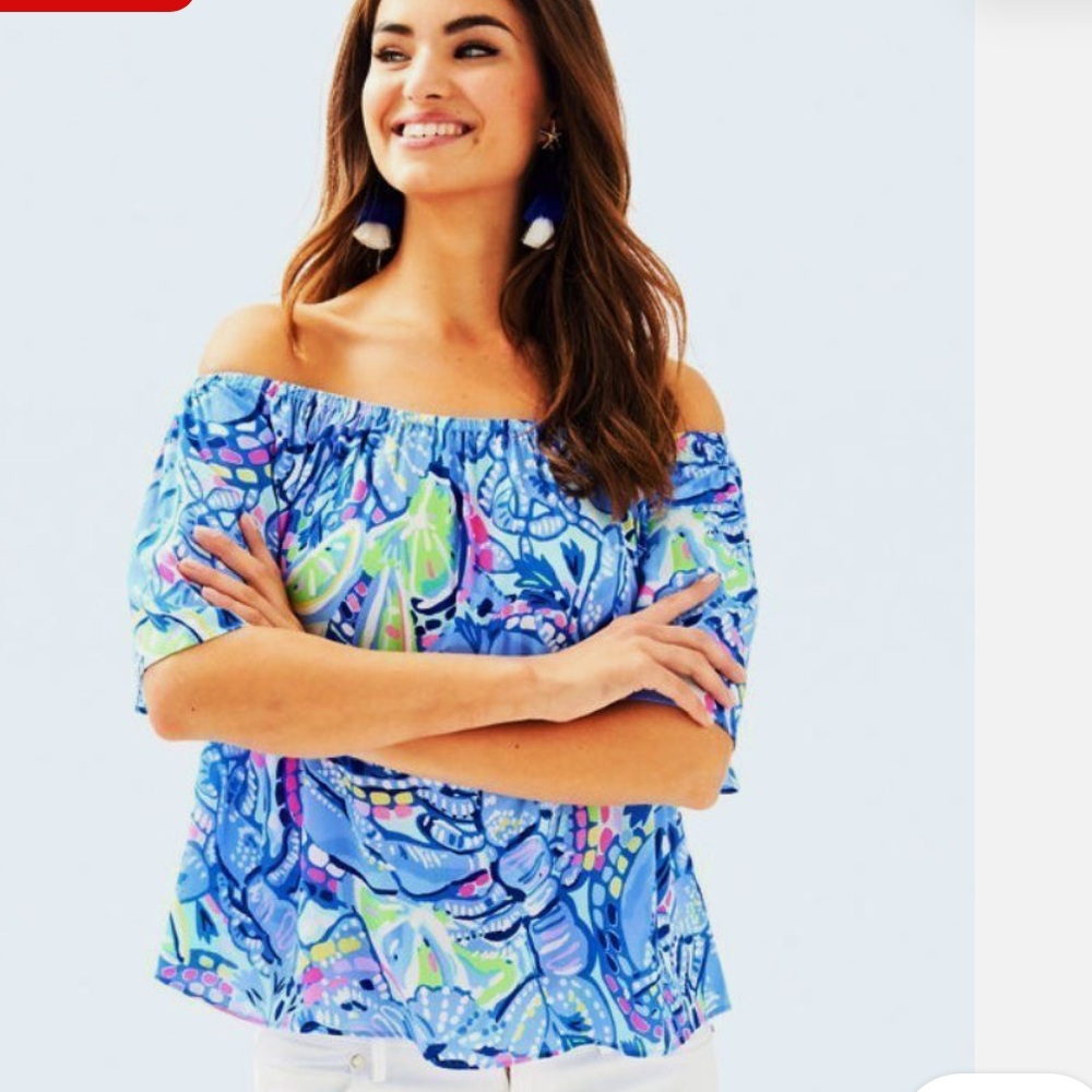 Lilly Pulitzer Sain Top Capri Teal Off Tropic
